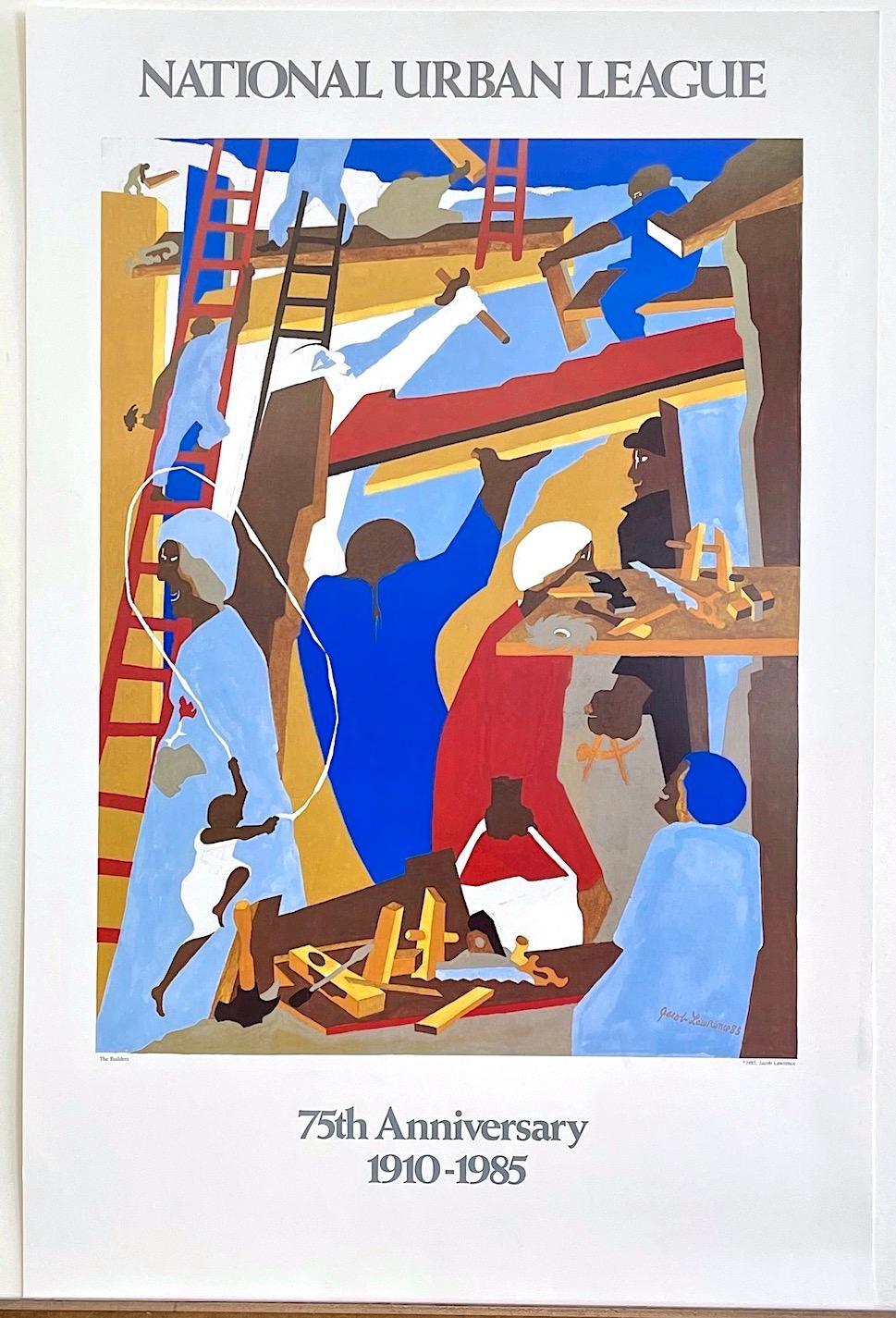 JACOB LAWRENCE
I COSTRUTTORI 1985
Poster commemorativo - National Urban League 75th Anniversary 1910-1985, stampa originale d'epoca del 1985
Dimensioni del poster  35,25 x 23 pollici, non incorniciato, non firmato
Dimensioni dell'immagine: 23,75 x