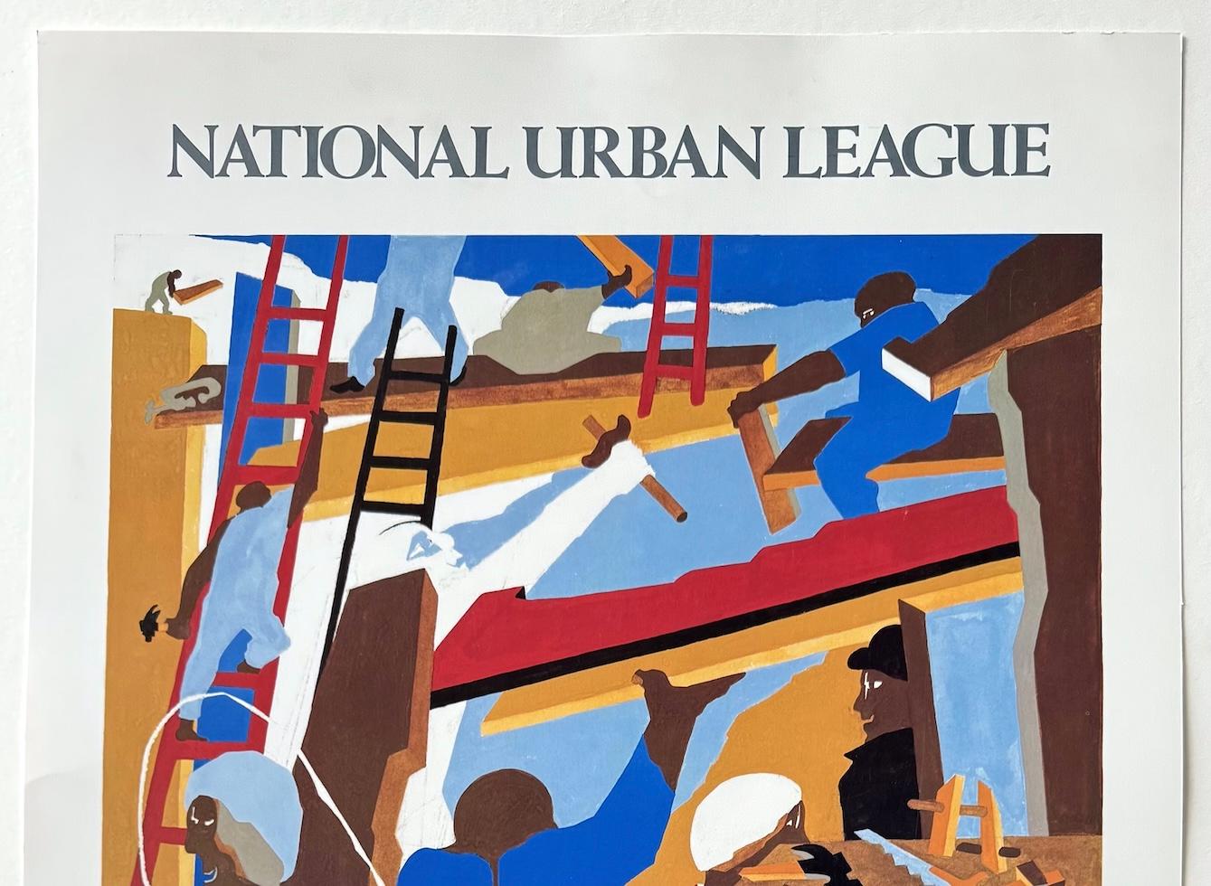 JACOB LAWRENCE
LES CONSTRUCTEURS 1985
Affiche commémorative - 75e anniversaire de la National Urban League 1910-1985 
Vintage original de 1985
Taille de l'affiche -  35.25 x 22 pouces, non encadré, non signé
Taille de l'image - 23.75 x 19 in.

THE