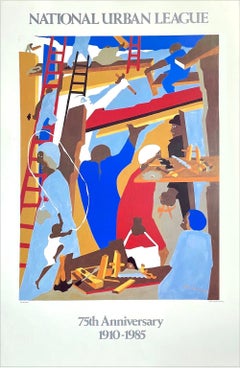THE BUILDERS 1985 Vintage Fine Art Poster, 1st Edition, Men Working Construction