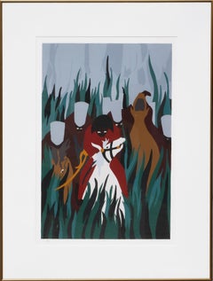 "The Capture" Blue, Red, and Green Abstract Figurative Print AP 12/30