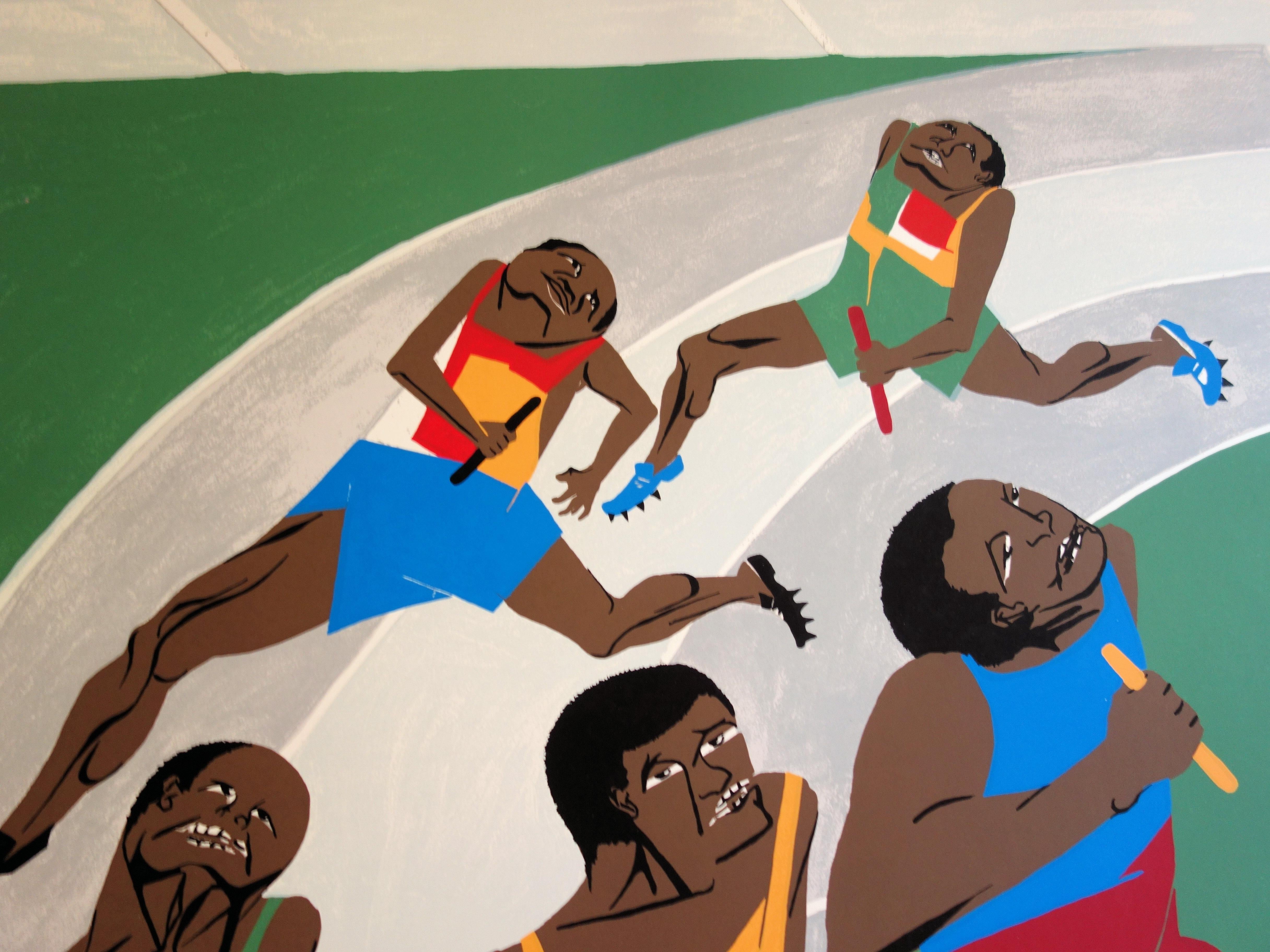 The Relay Race : Passing the Baton  - Lithograph (Olympic Games Munich 1972) - Modern Print by Jacob Lawrence