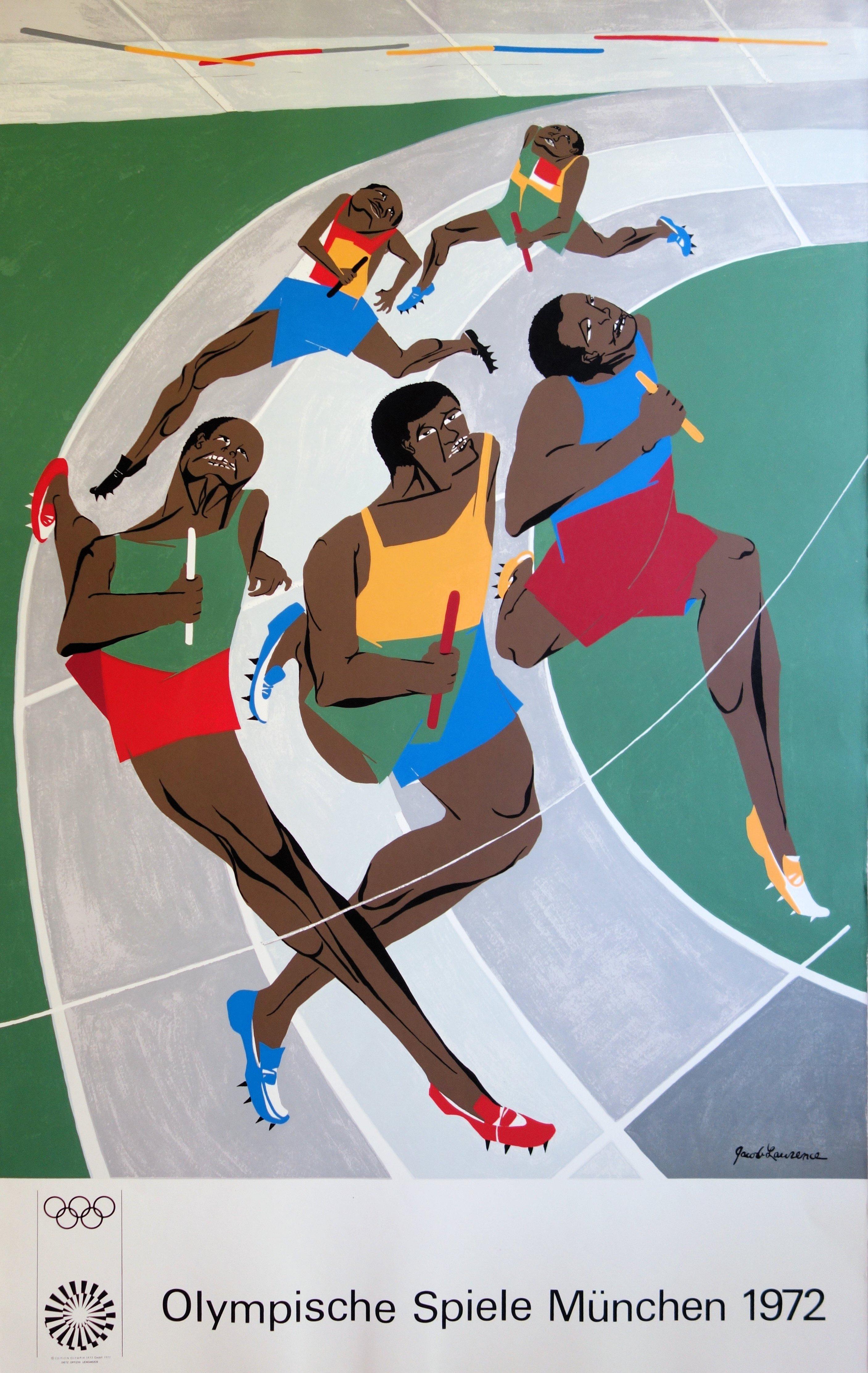 Abstract Print Jacob Lawrence - The Relay Race : Passing the Baton - Lithographie (Olympic Games Munich 1972)
