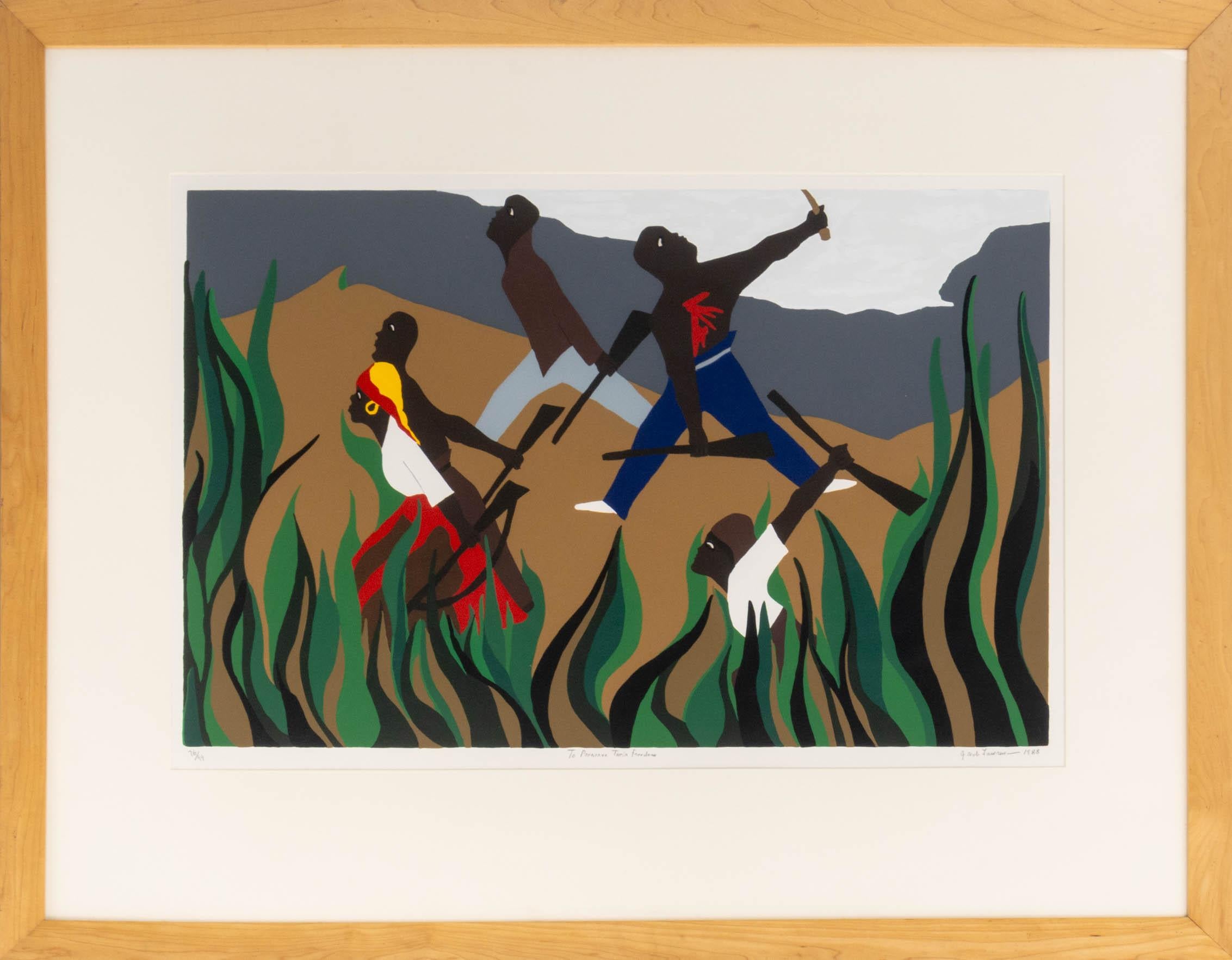 Jacob Lawrence Figurative Print – „To Preserve Their Freedom“ – postkubistischer Siebdruck, 1988