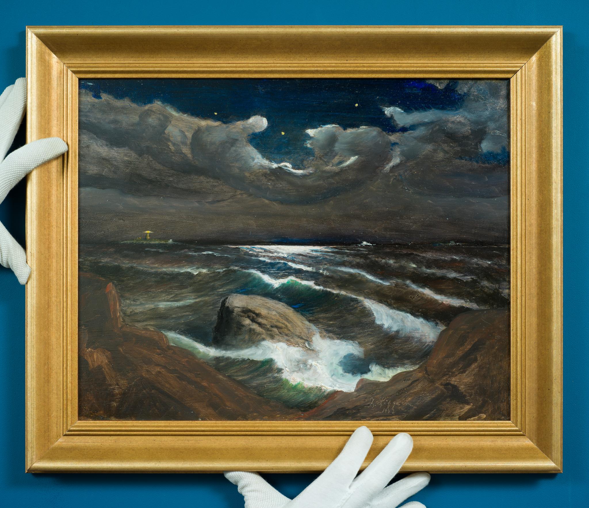Drammatica tempesta su Sandhamn, Svezia, 1943 - Painting Simbolismo di Jacob Löfgren