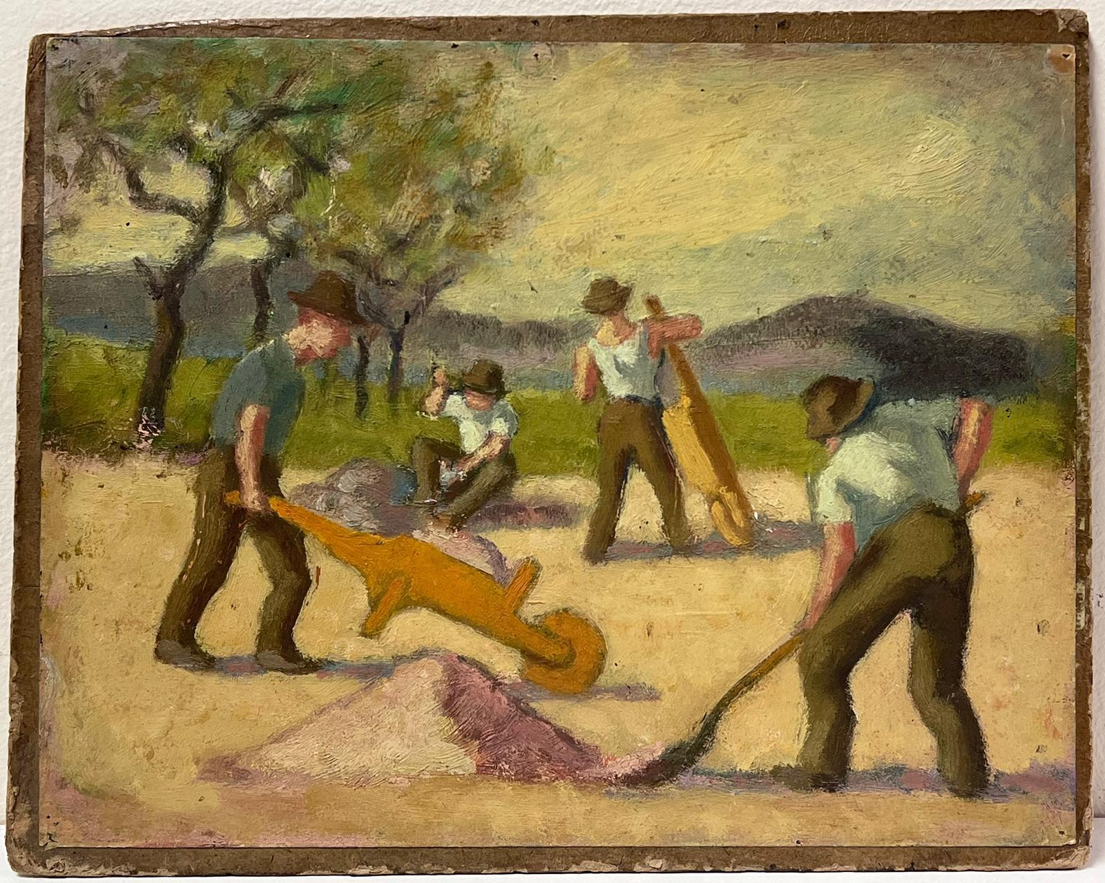 1950's French Modernist Oil Four Men Labouring in Fields Superb Original  - Painting by Jacob Markiel