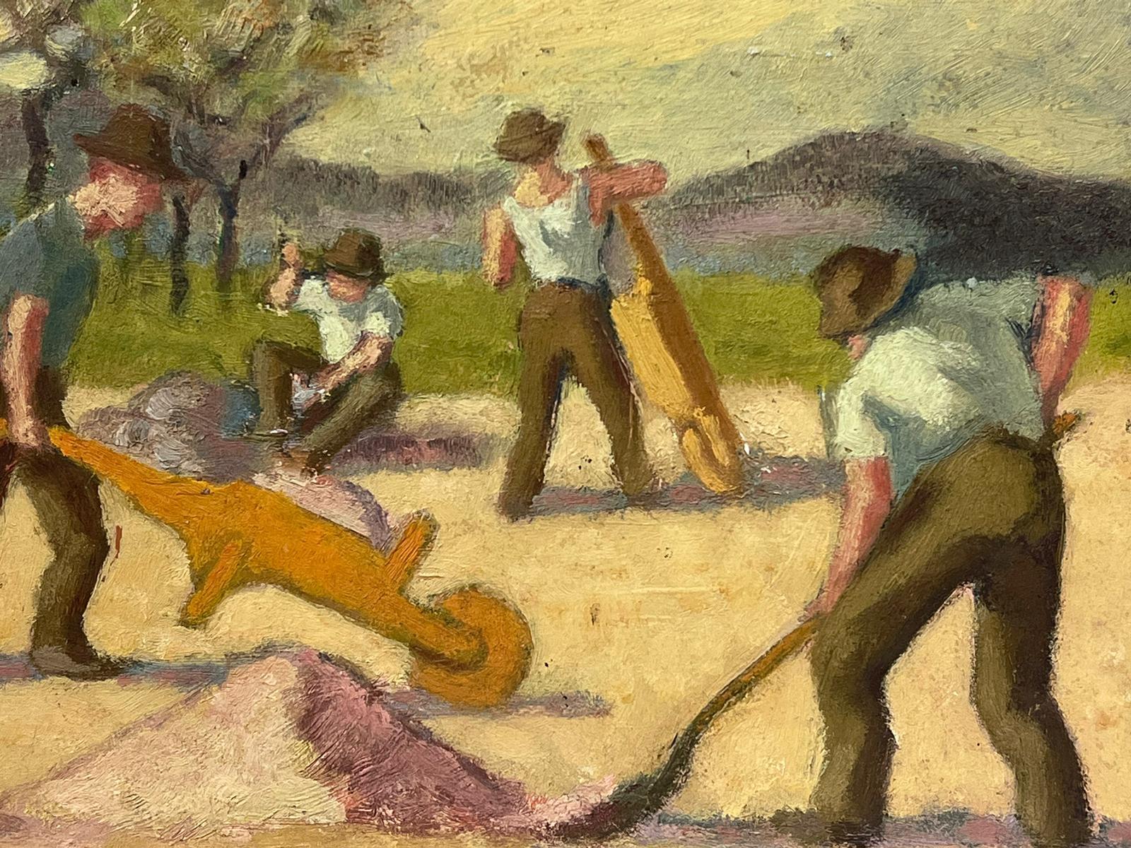 1950's French Modernist Oil Four Men Labouring in Fields Superb Original  For Sale 1
