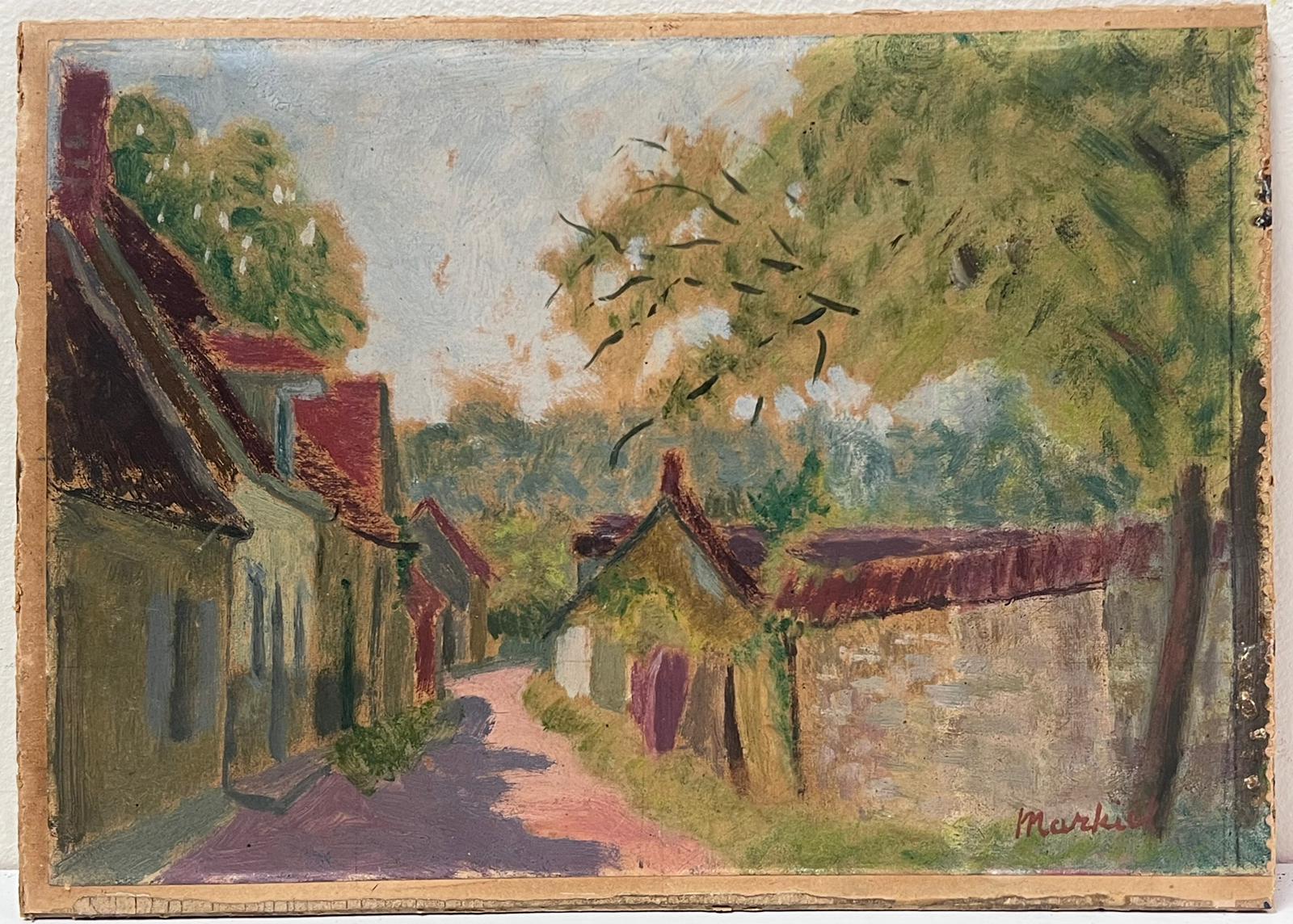 The Village Lane
by Jacob Markiel (Polish 1911-2008)
signed oil on canvas, glued on board, unframed
board: 8 x 11 inches
provenance: private collection, Marseille
condition: very good and sound condition

Jacob Markiel was born into a humble family