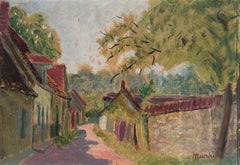 Vintage 20th Century French Landscape Impressionist Scene Signed Oil Painting Village
