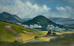 20th Century French Modernist Oil Manosque Provence Windswept Landscape Fields