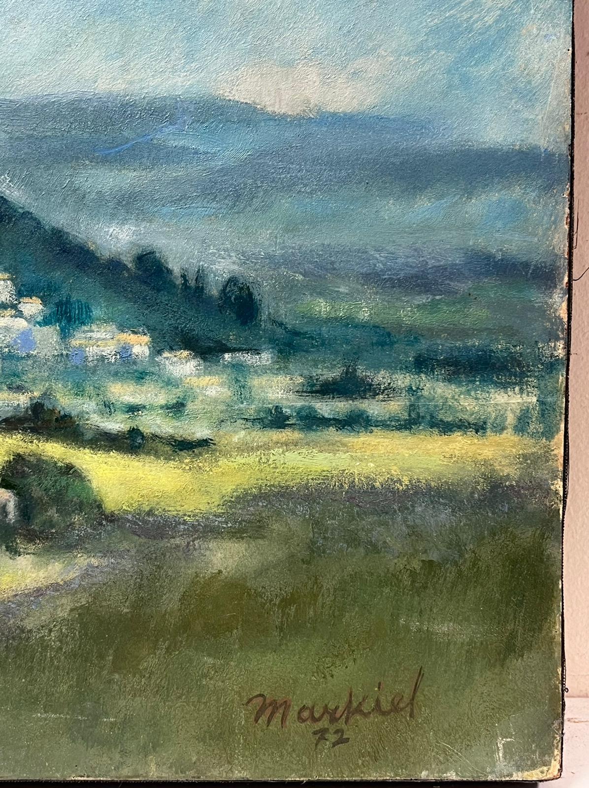 Olio Modernista Francese del 20° secolo Manosque Provence Paesaggio spazzato dal vento Campi - Landscape Painting Grigio di Jacob Markiel