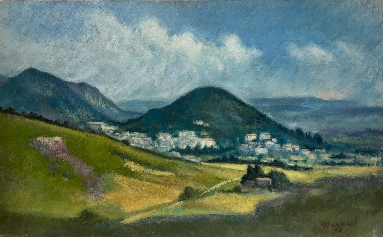 Landscape Painting di Jacob Markiel - Olio Modernista Francese del 20° secolo Manosque Provence Paesaggio spazzato dal vento Campi
