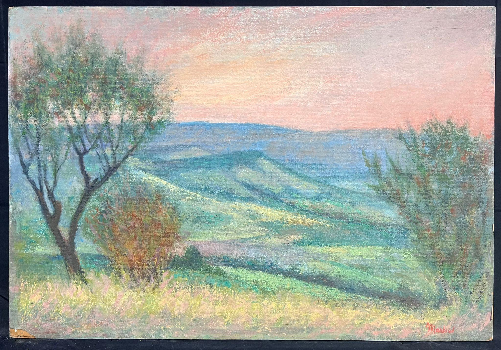 Pintura al óleo modernista francesa del siglo XX Paisaje brumoso de prados franceses en verano - Painting de Jacob Markiel