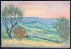 20th Century French Modernist Oil Painting Hazy Summer French Meadows Landscape