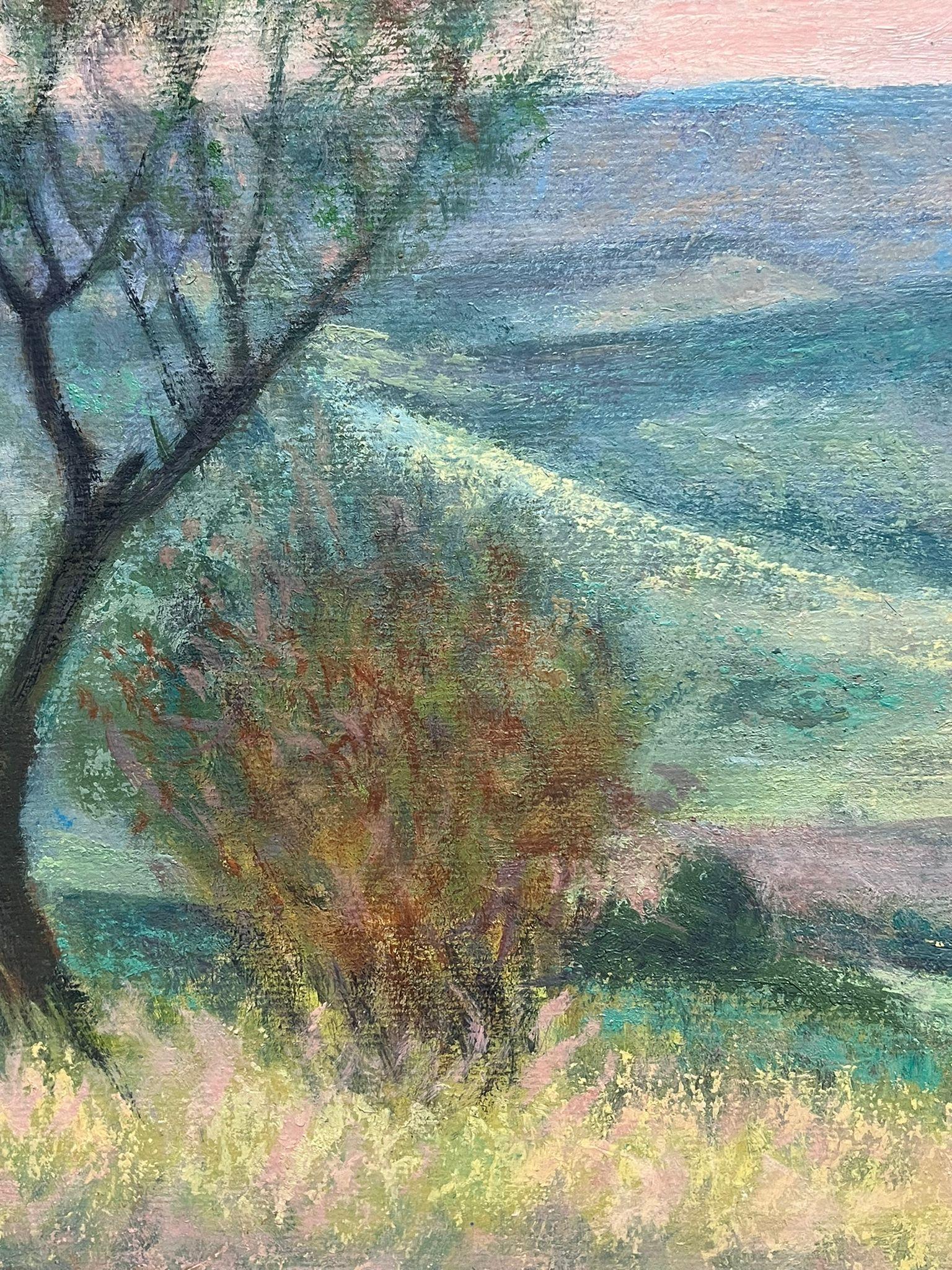 Pintura al óleo modernista francesa del siglo XX Paisaje brumoso de prados franceses en verano - Landscape Painting Gris de Jacob Markiel