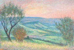 20th Century French Modernist Oil Painting Hazy Summer French Meadows Landscape