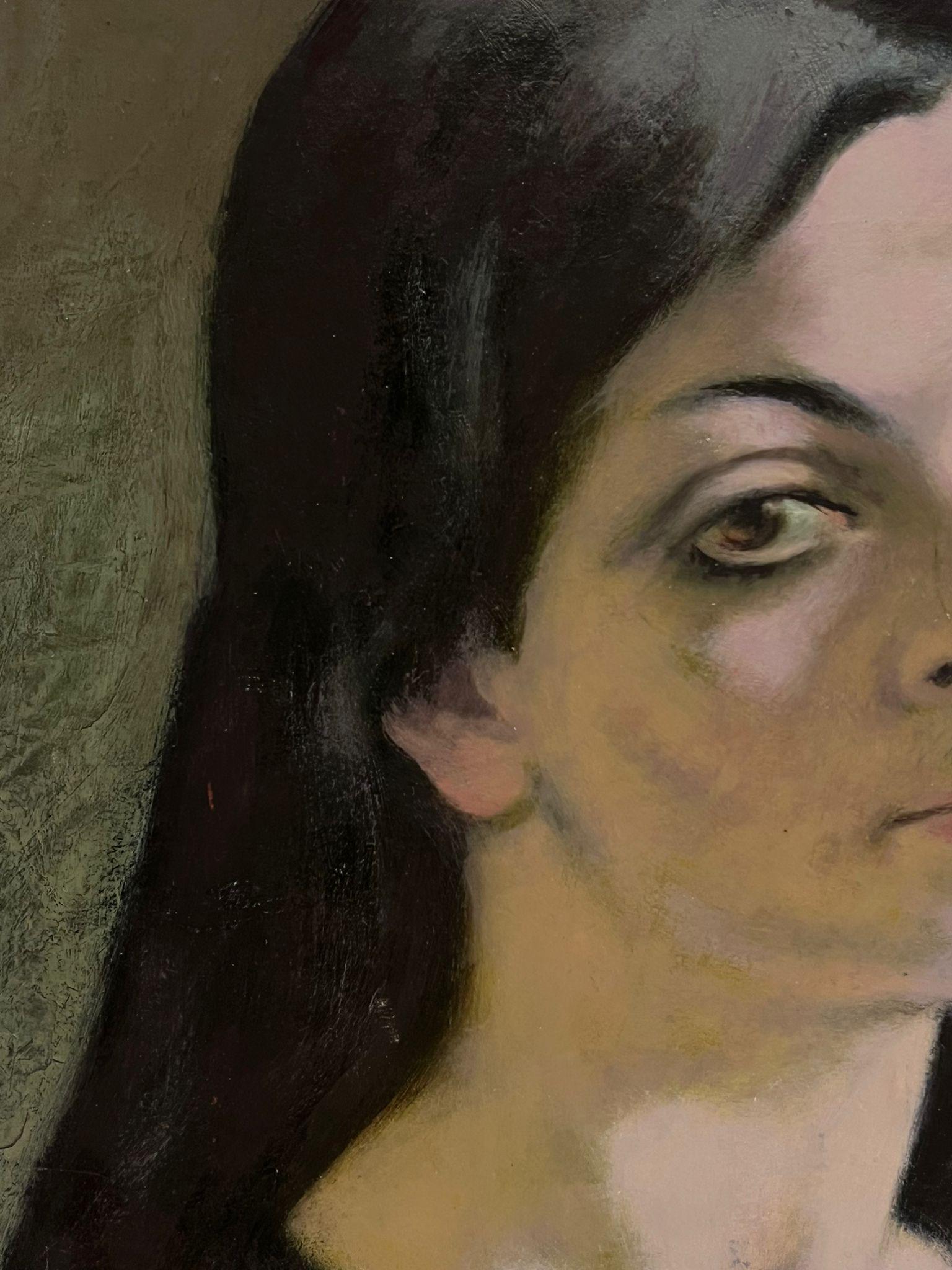 20th Century French Portrait of a Lady in Pensive Thought French/ Polish artist - Impressionist Painting by Jacob Markiel
