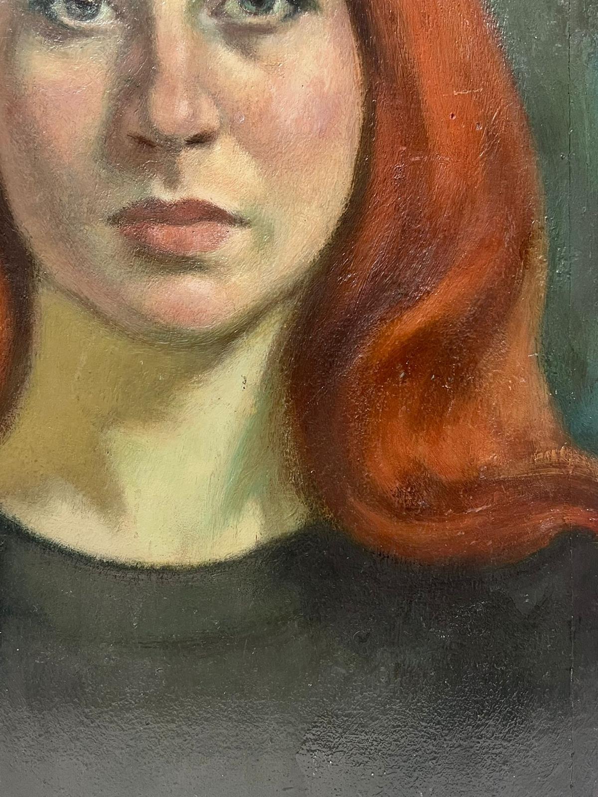 Ritratto di giovane donna dai capelli castani del XX secolo, dipinto a olio di grandi dimensioni - Painting di Jacob Markiel
