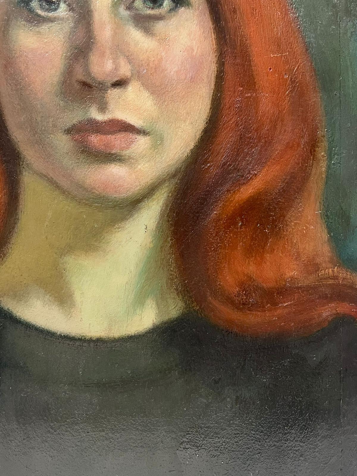 20th Century French Portrait of Auburn Hair Young Lady Large Oil Painting - Brown Figurative Painting by Jacob Markiel