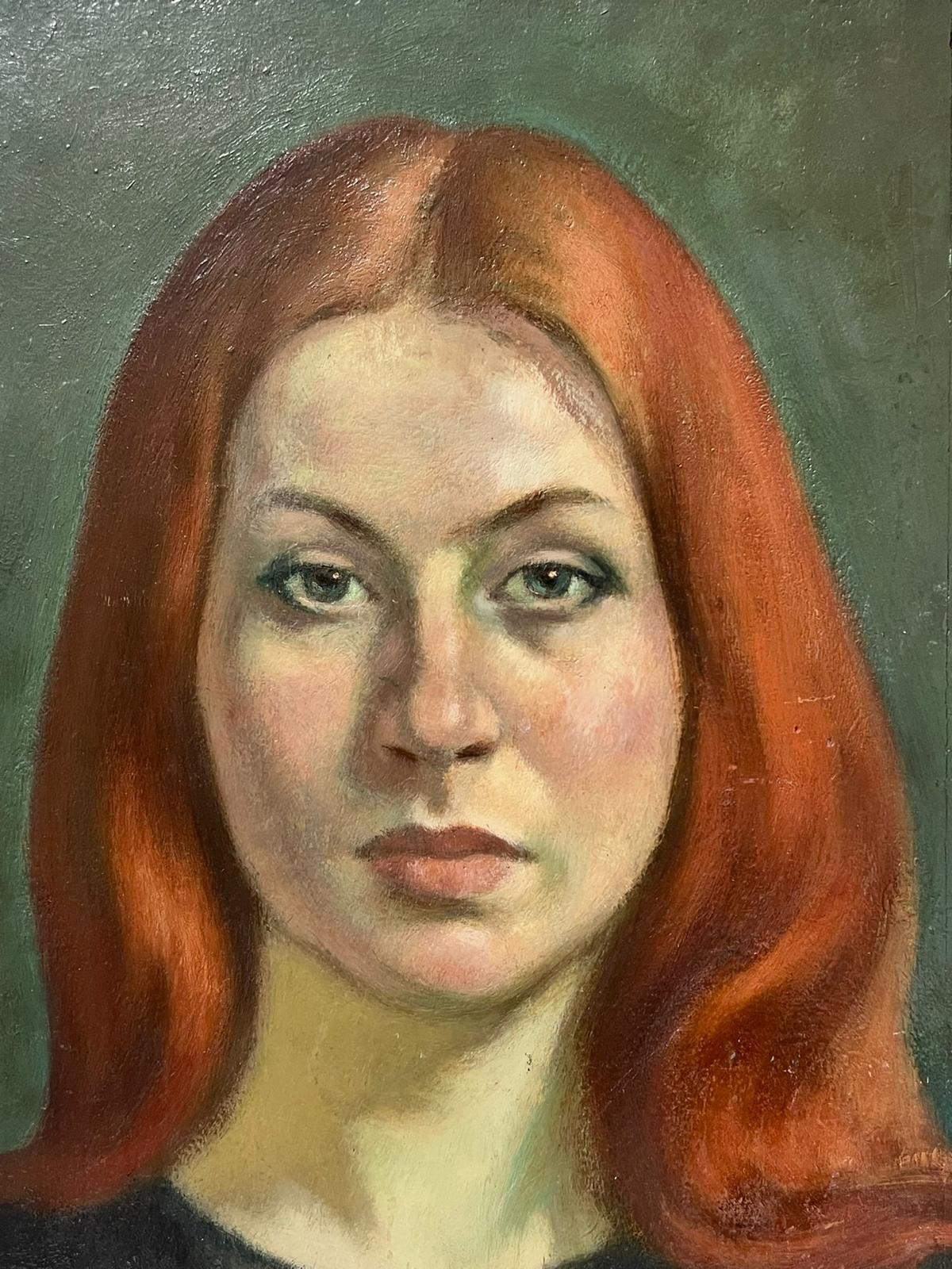 20th Century French Portrait of Auburn Hair Young Lady Large Oil Painting For Sale 1