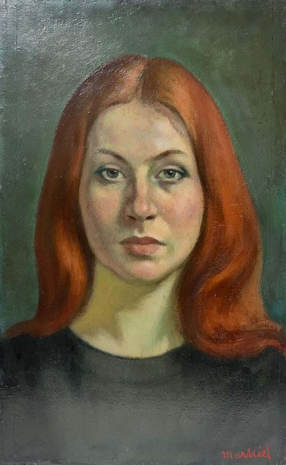 Jacob Markiel Figurative Painting - 20th Century French Portrait of Auburn Hair Young Lady Large Oil Painting