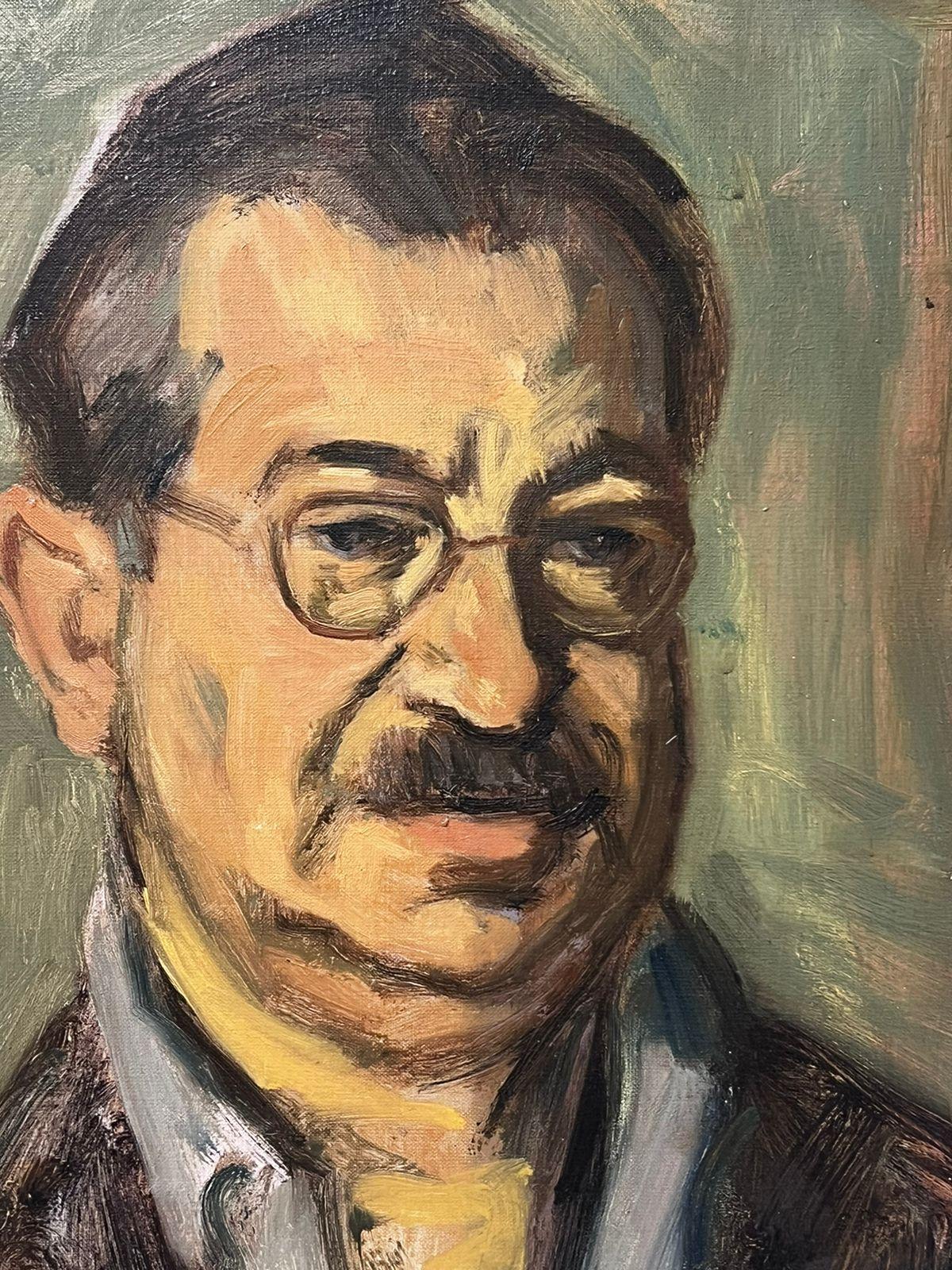 20e siècle Portrait d'un homme avec des lunettes par un artiste polonais renommé Huile sur toile - Painting de Jacob Markiel