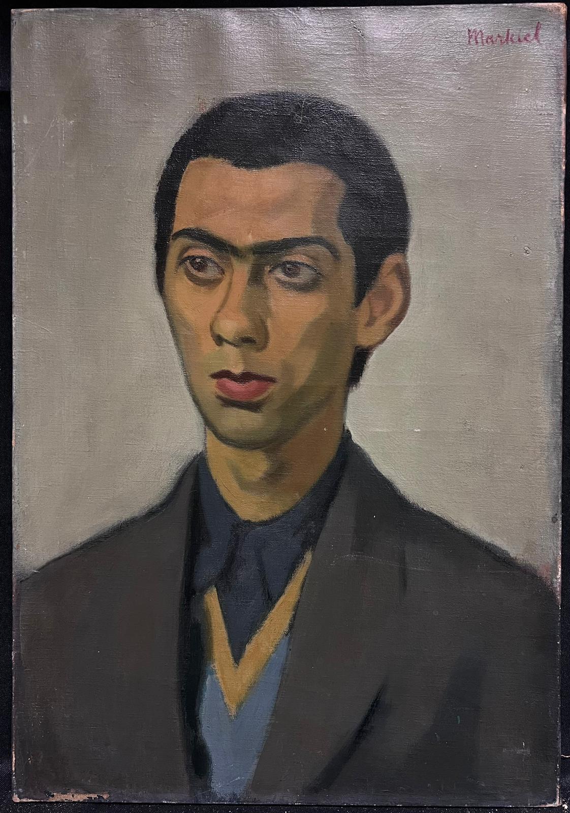 Ritratto di giovane uomo del XX secolo firmato Olio su tela Artista polacco - Painting di Jacob Markiel