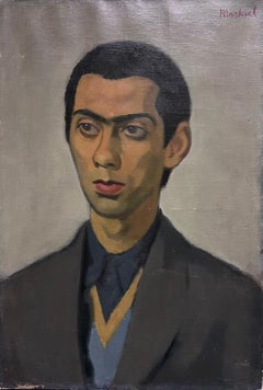 20e siècle Portrait de jeune homme signé Huile sur toile Artiste polonais