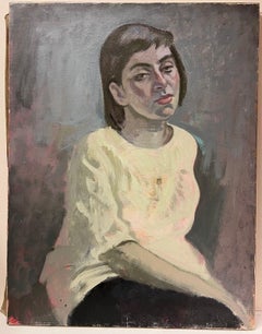Large 20th Century French Portrait of Lady Oil Painting on Canvas