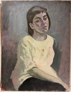 Grand portrait français du 20ème siècle, peinture à l'huile sur toile