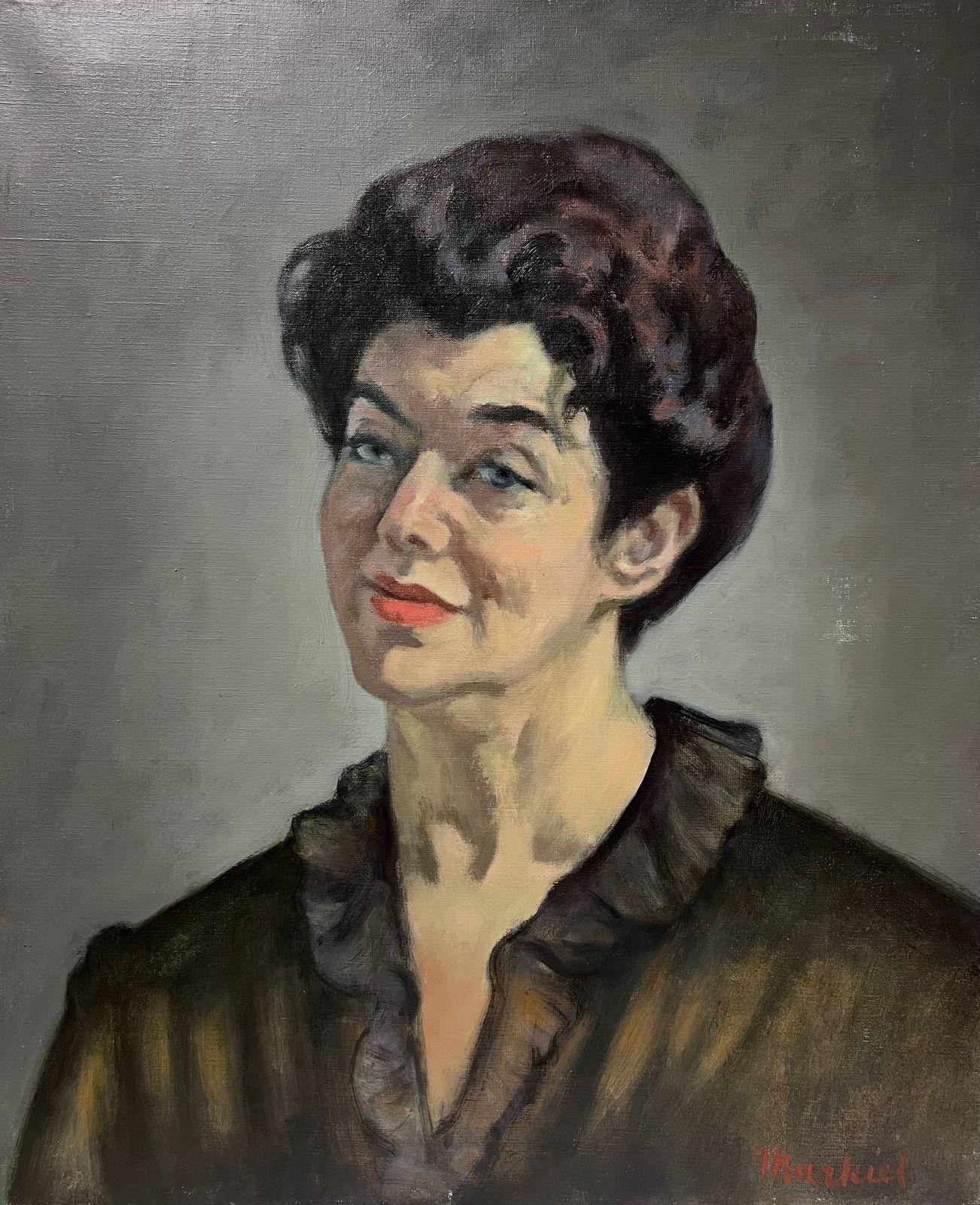 Großes französisches Porträt einer Dame des 20. Jahrhunderts, Ölgemälde auf Leinwand