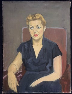 Mid 20th Century Polish/ French Oil Painting Portrait of Seated Lady