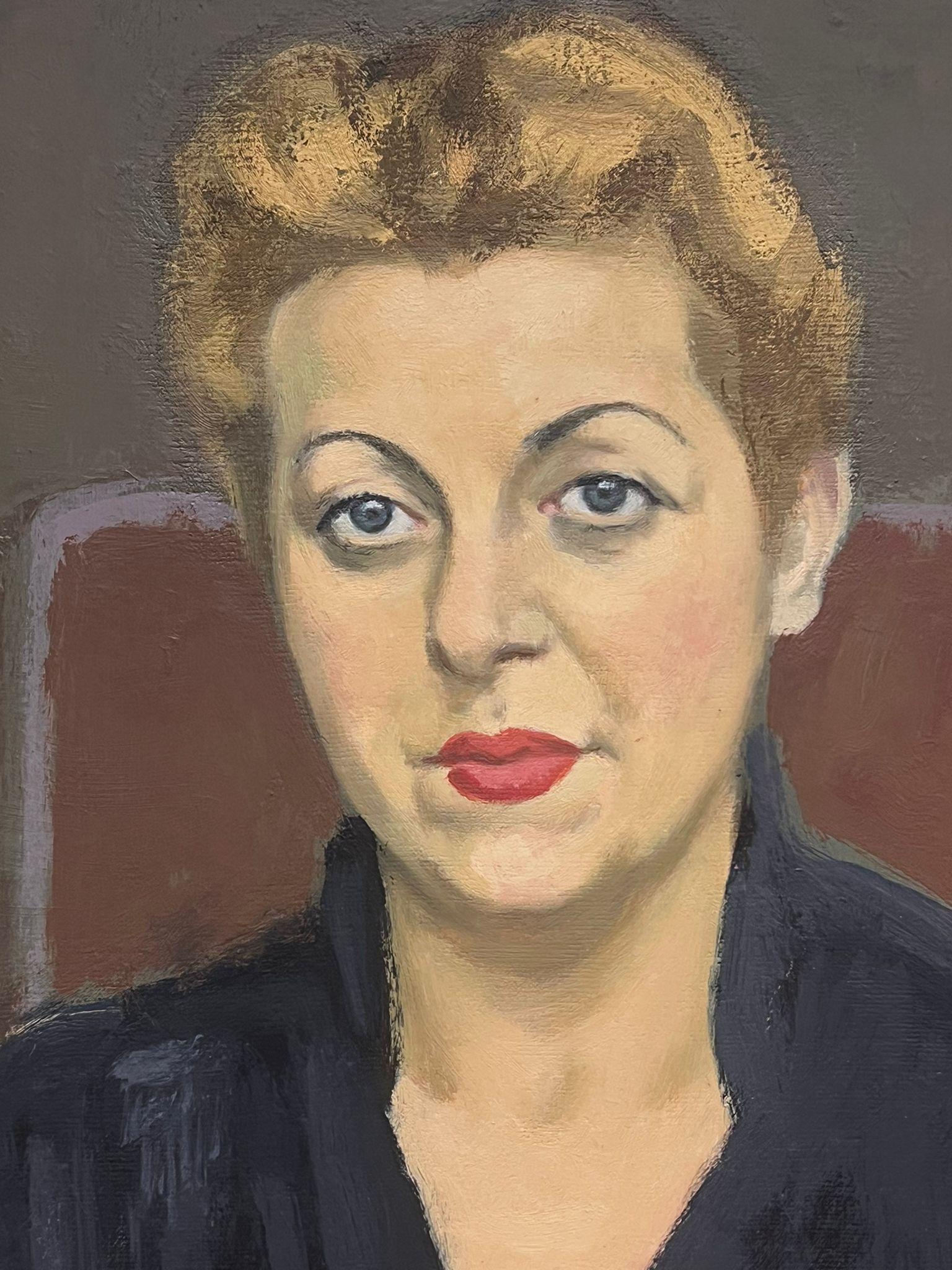 Pittura a olio polacca/francese della metà del XX secolo Ritratto di donna seduta - Figurative Painting Grigio di Jacob Markiel