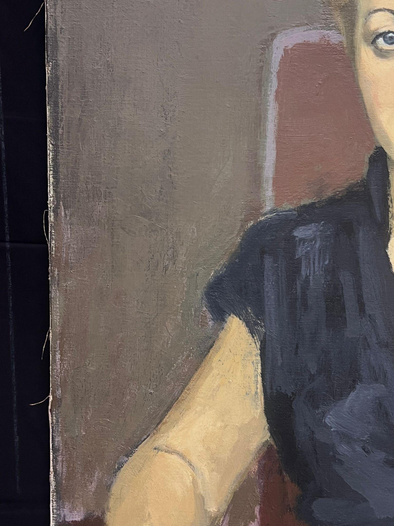 Ritratto di donna seduta
firmato da Jacob Markiel (polacco 1911-2008) *Vedi note 
olio su tela, senza cornice
tela: 32 x 24 pollici
provenienza: tenuta dell'artista, sud della Francia
condizioni: alcuni graffi e segni, ma in buone e solide