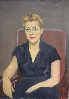 Óleo polaco/francés de mediados del siglo XX Retrato de dama sentada