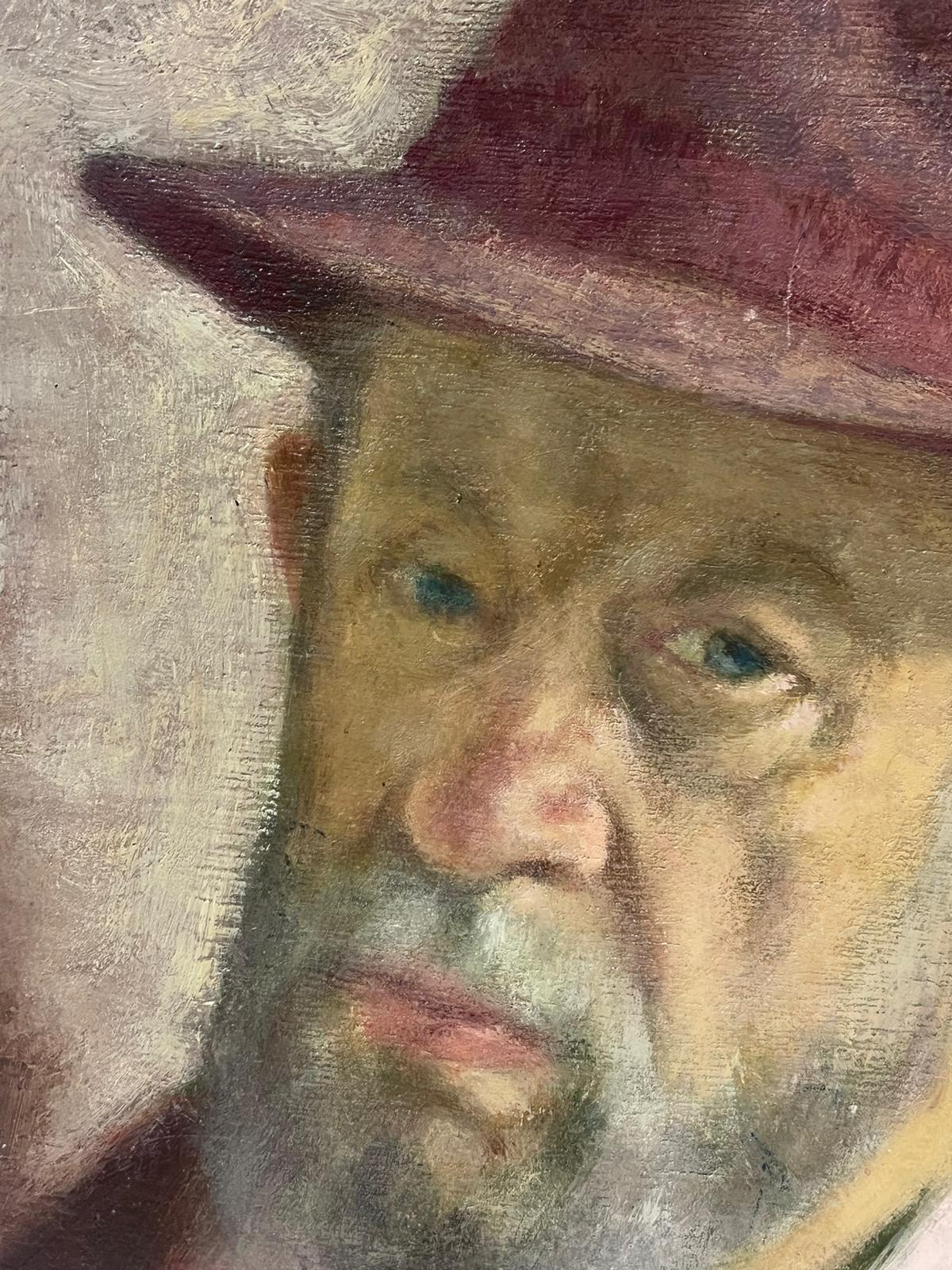 Mid 20th Century Portrait of Elderly Man with Beard Wearing Old Hat, oil paint - Modern Painting by Jacob Markiel