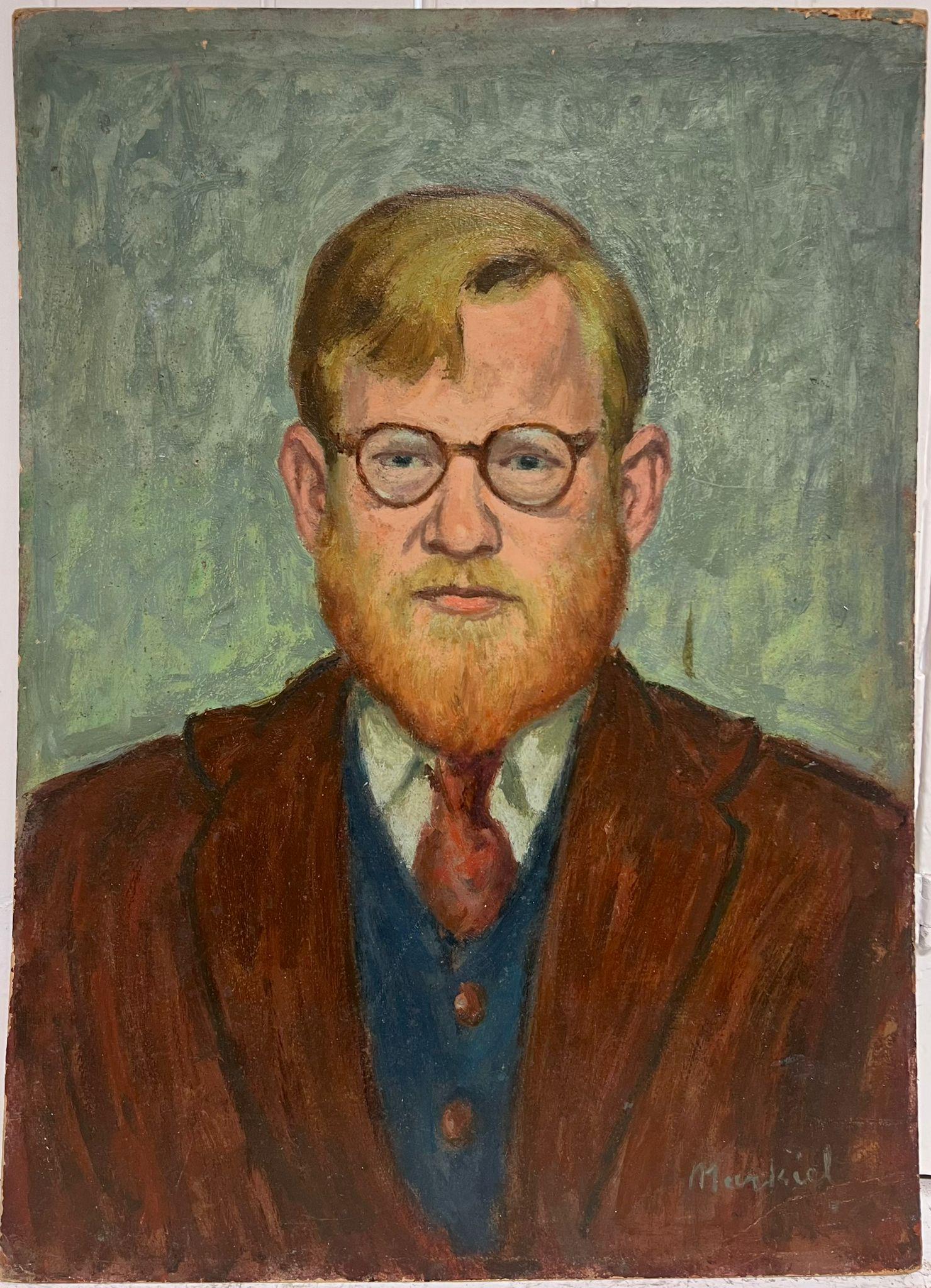 Ritratto di uomo con occhiali della metà del XX secolo Artista francese/polacco - Painting di Jacob Markiel