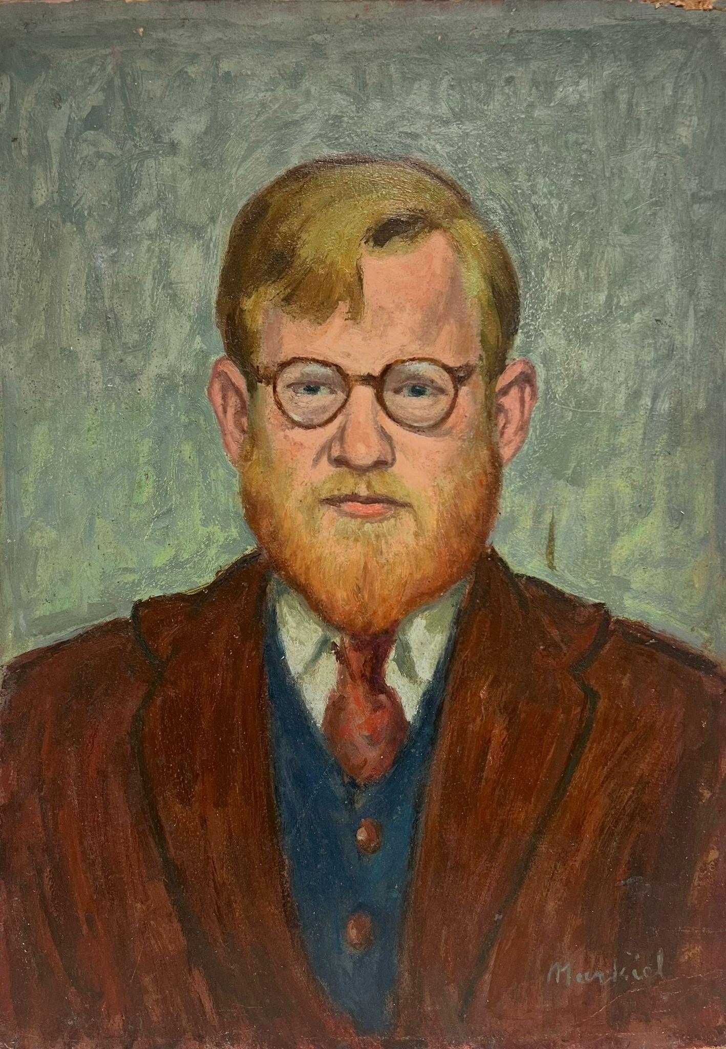 Portrait Painting di Jacob Markiel - Ritratto di uomo con occhiali della metà del XX secolo Artista francese/polacco