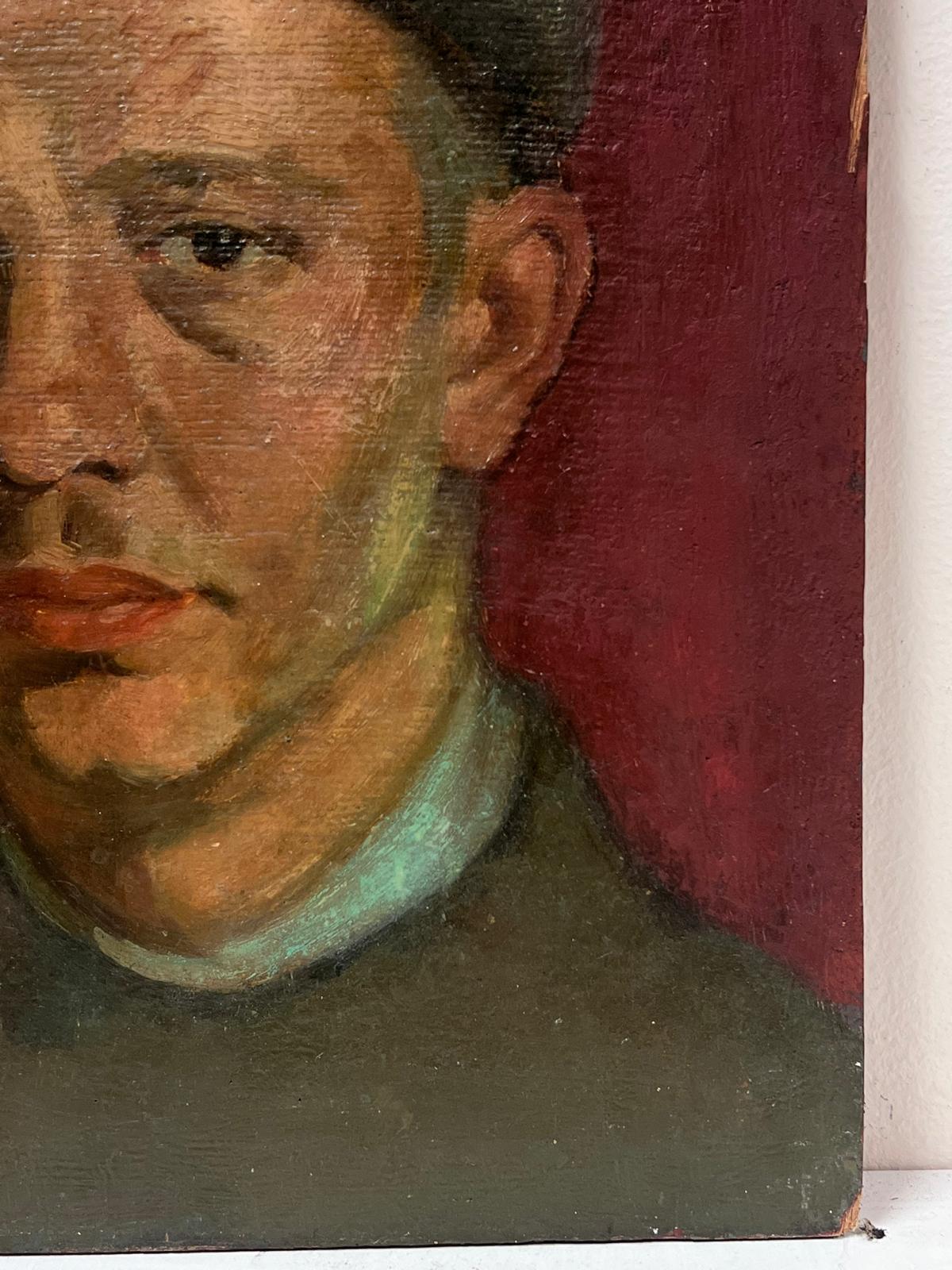 Portrait of Man in Cap Original 20th Century Oil Painting Polish Artist 1