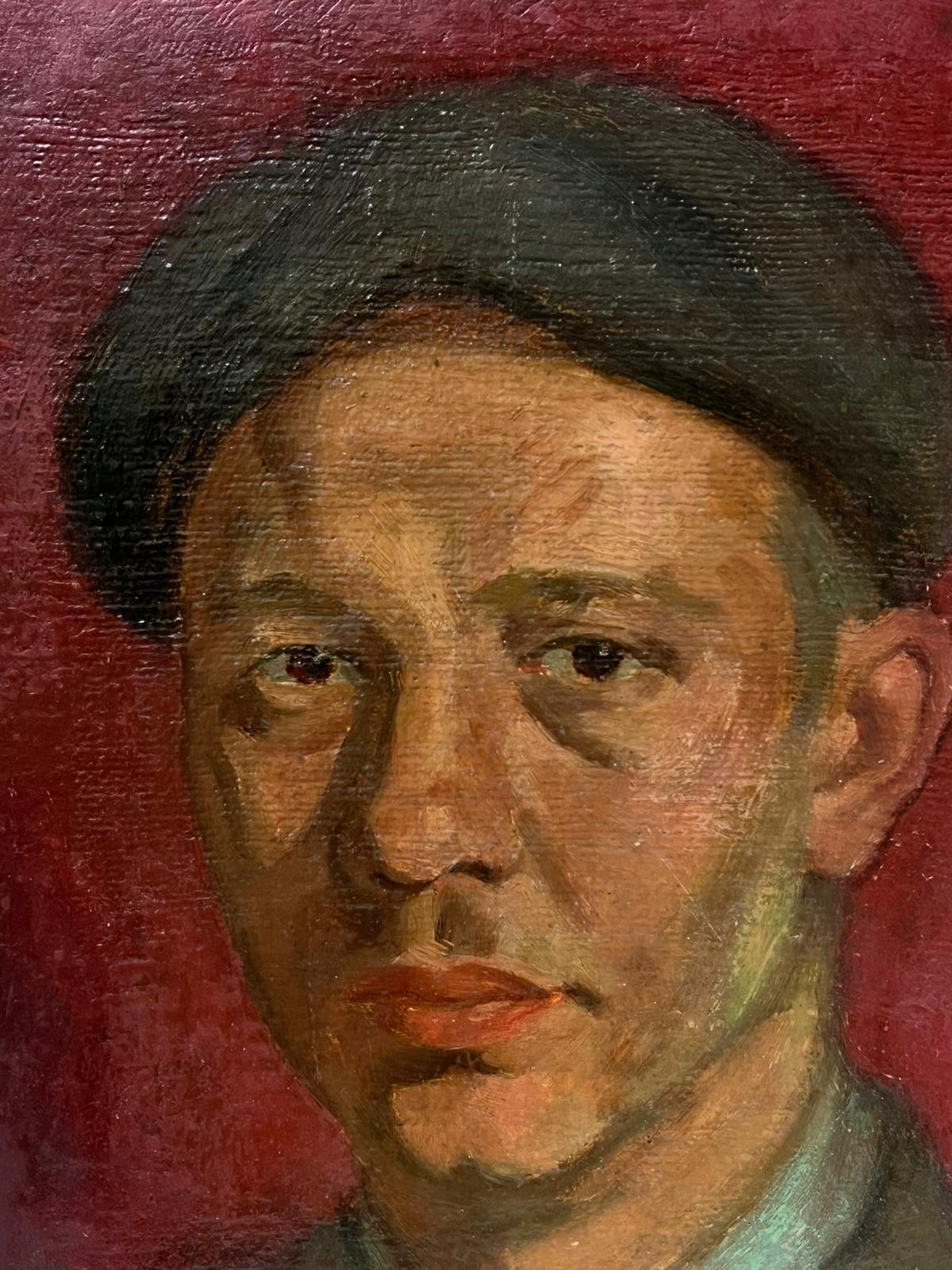 Portrait of Man in Cap Original 20th Century Oil Painting Polish Artist 2