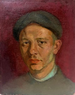 Portrait of Man in Cap Original 20th Century Oil Painting Polish Artist