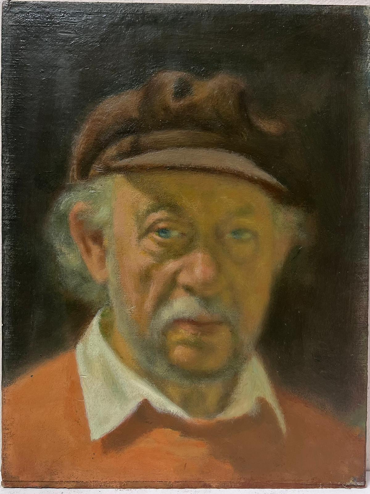 Self Portrait of the Artist 20th Century Portrait of Man in Fishermans Hat, oil - Painting by Jacob Markiel