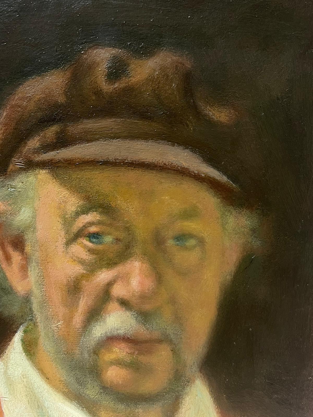 Self Portrait of the Artist 20th Century Portrait of Man in Fishermans Hat, oil - Modern Painting by Jacob Markiel