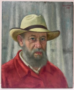 Self Portrait of the Artist Man in Hat Exhibited Paris Salon 1985, large oil