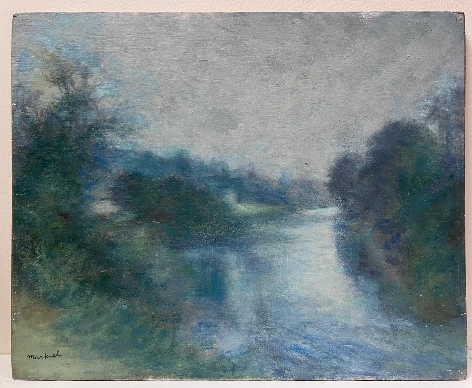 Superb Impressionist Oil Painting Misty River Landscape Oil Painting signed - Gray Abstract Painting by Jacob Markiel