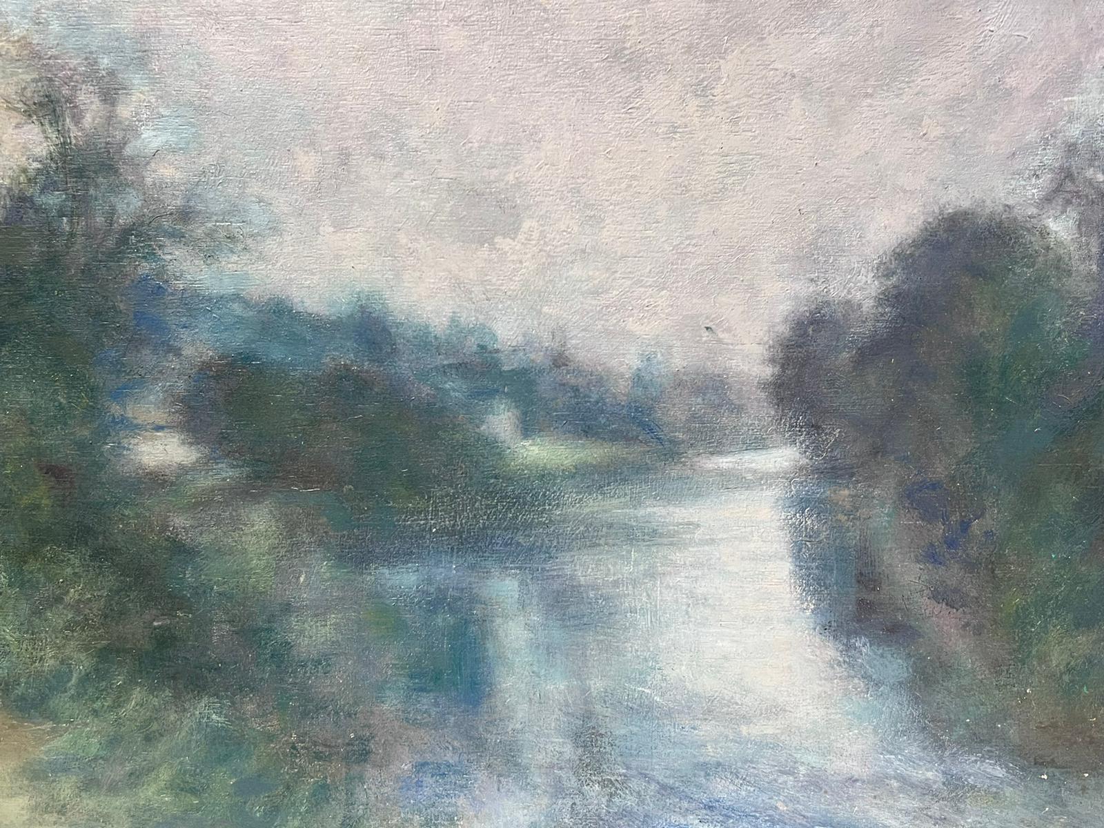 Superb Impressionist Oil Painting Misty River Landscape Oil Painting signed For Sale 2