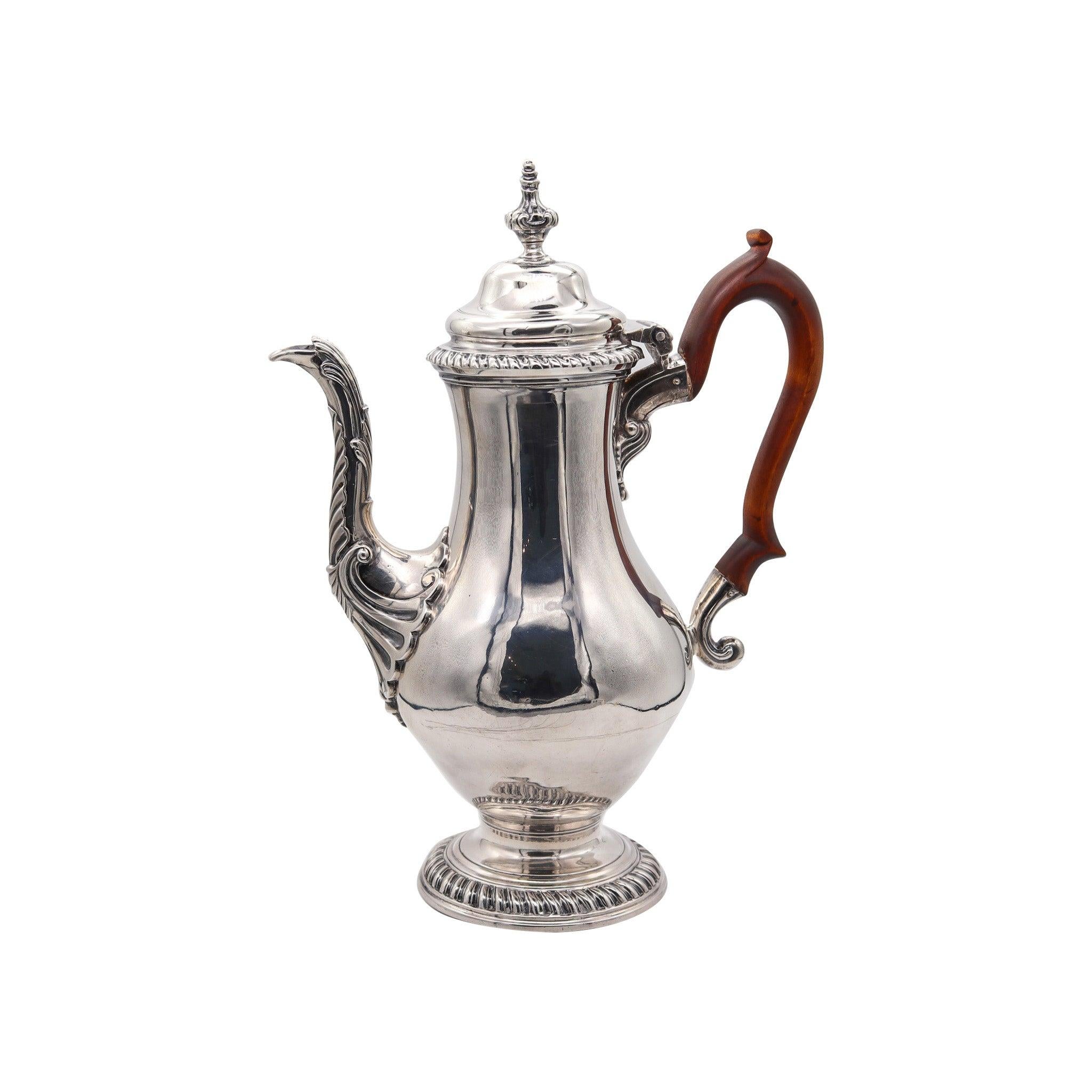 JACOB MARSH Cafetera londinense de 1766 en plata de ley .925 y madera tallada Tallado a mano en venta