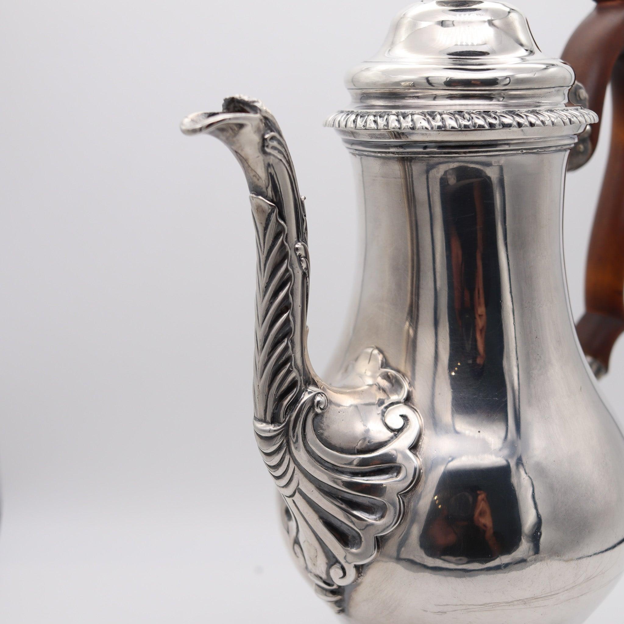 JACOB MARSH Cafetera londinense de 1766 en plata de ley .925 y madera tallada mediados del siglo XVIII en venta