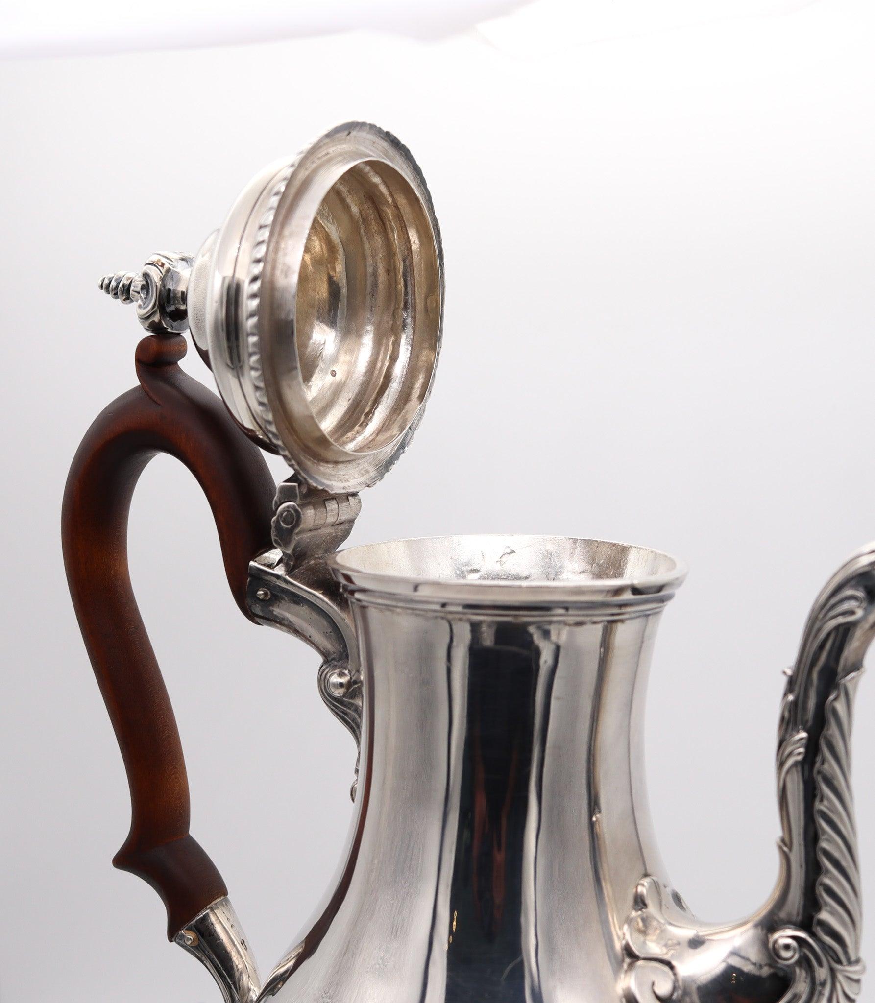 JACOB MARSH Cafetera londinense de 1766 en plata de ley .925 y madera tallada Silver en venta