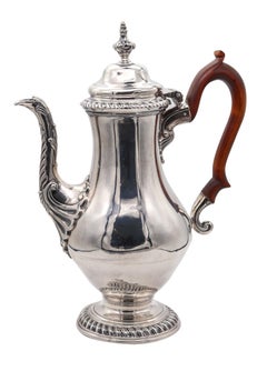 Caffettiera JACOB MARSH 1766 London in argento 925 e Wood intagliato