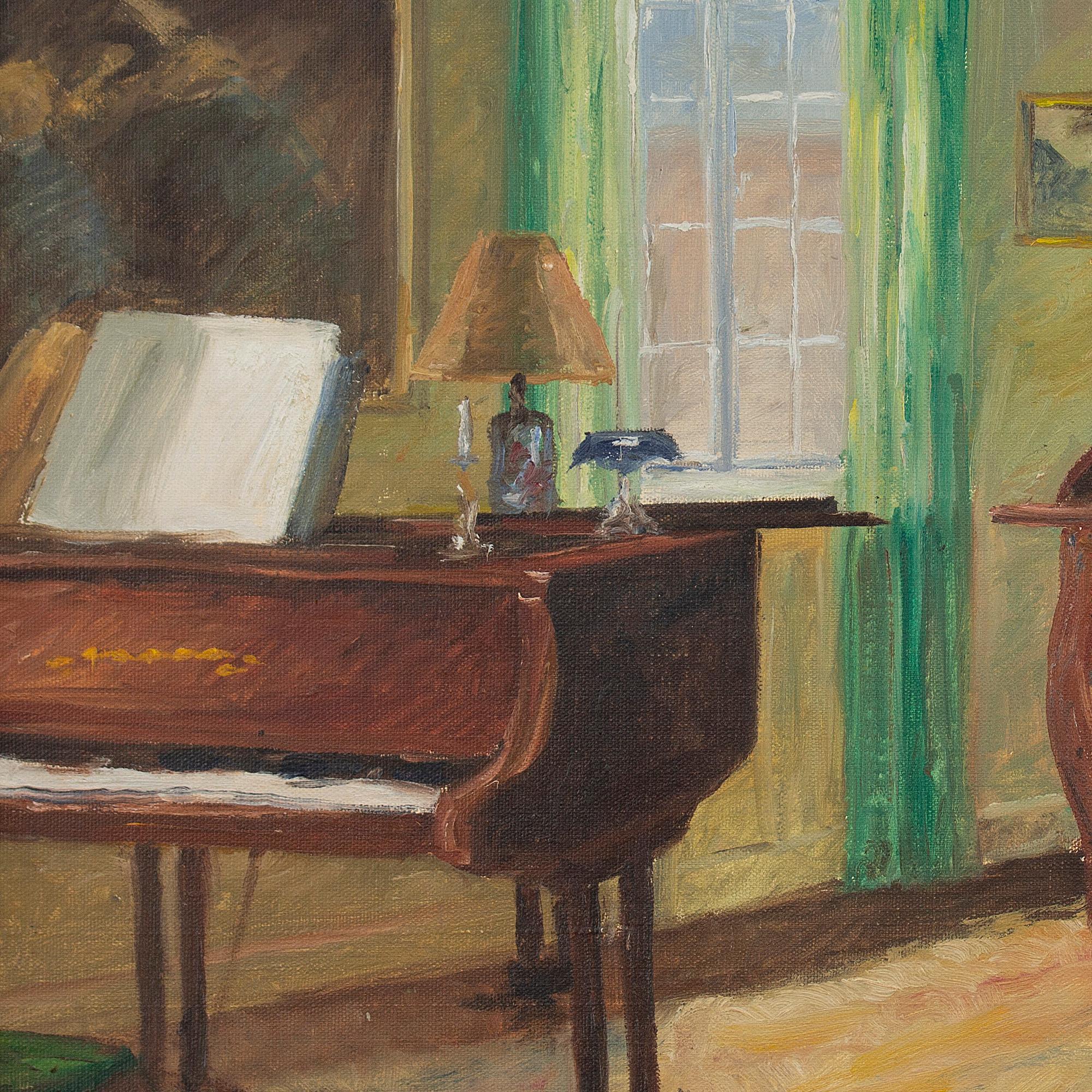 Jacob Meyer, Interior With Piano, Oil Painting 1